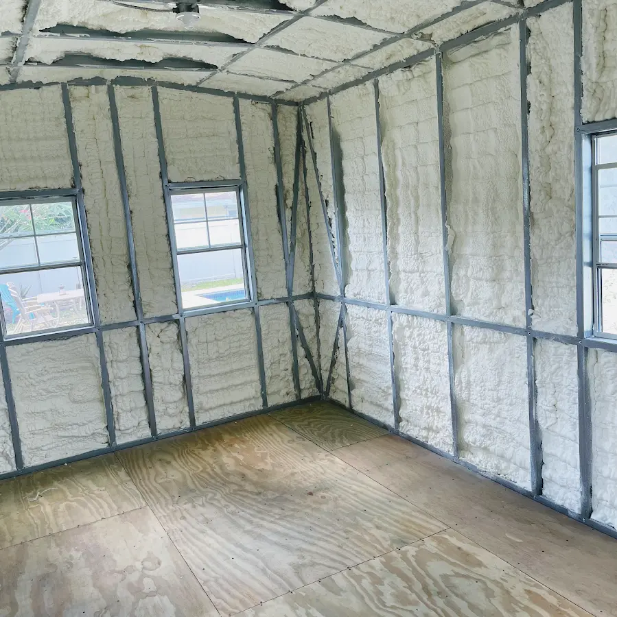 Closed-cell spray foam insulation applied to wall cavities in a residential project in Wawarsing